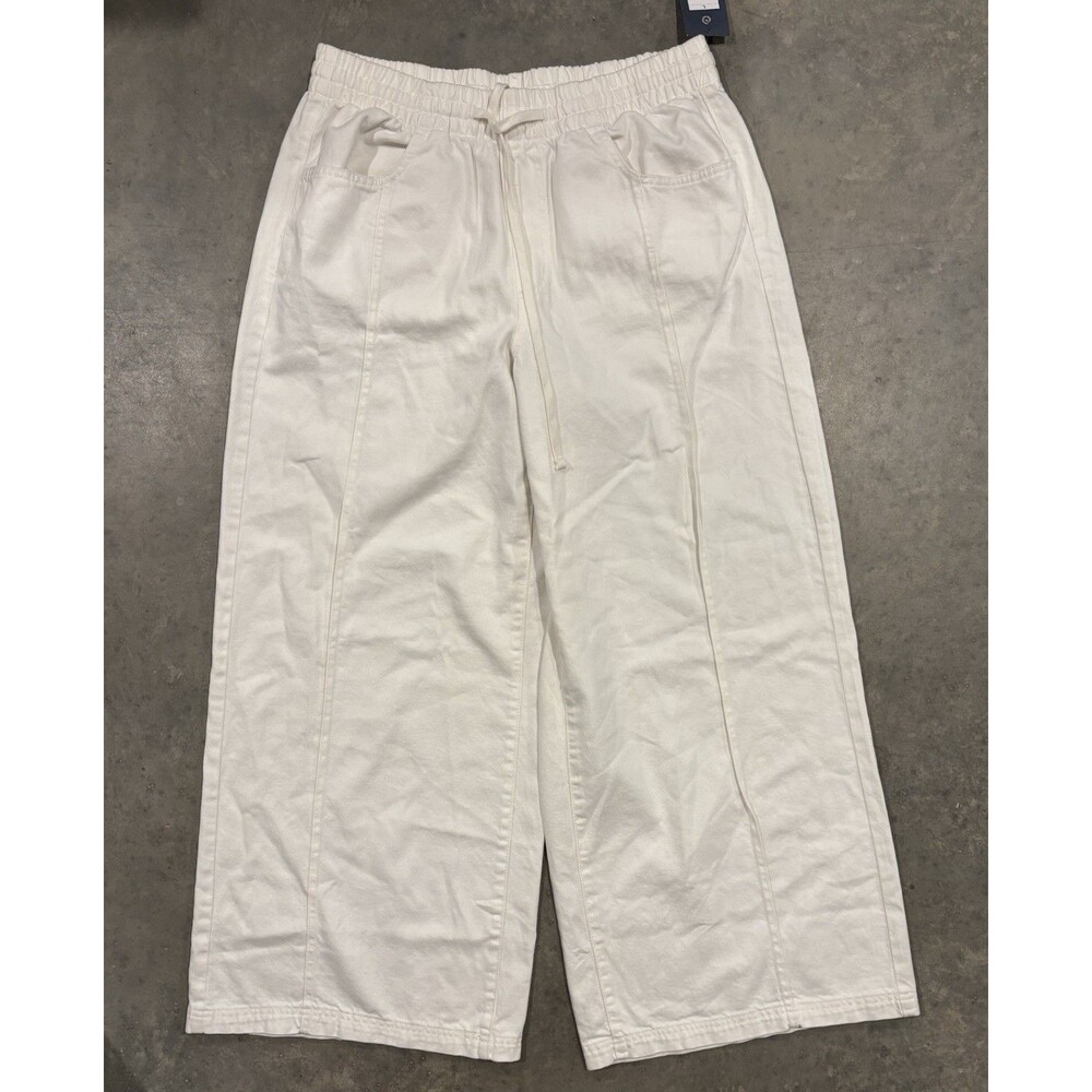 NWT Universal Thread Women’s L White Cotton Wide Leg Pants Pull On Drawstrings
